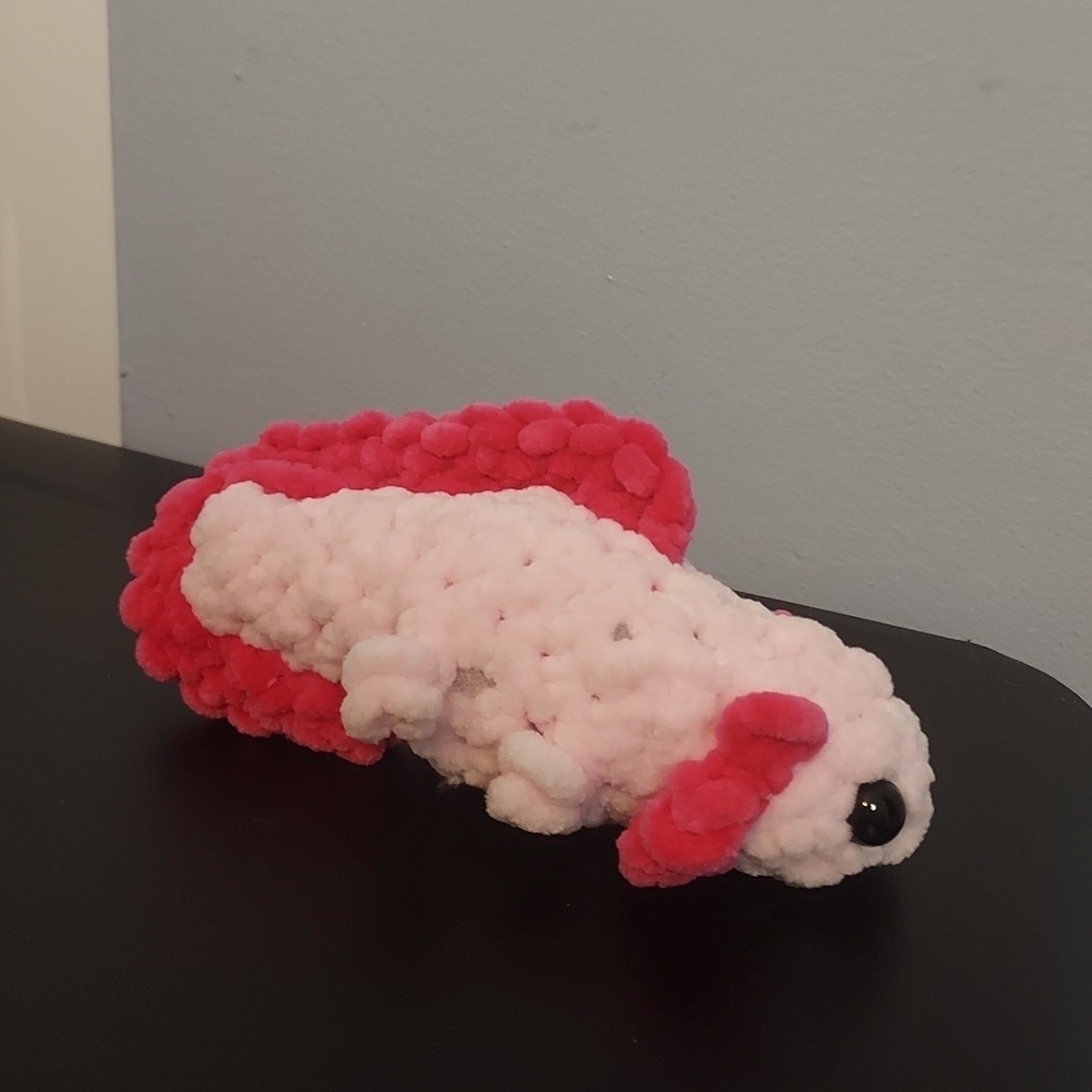 Handmade Dark And Light Pink With Black Eyes Crochet Axolot Plushie 6.5in
